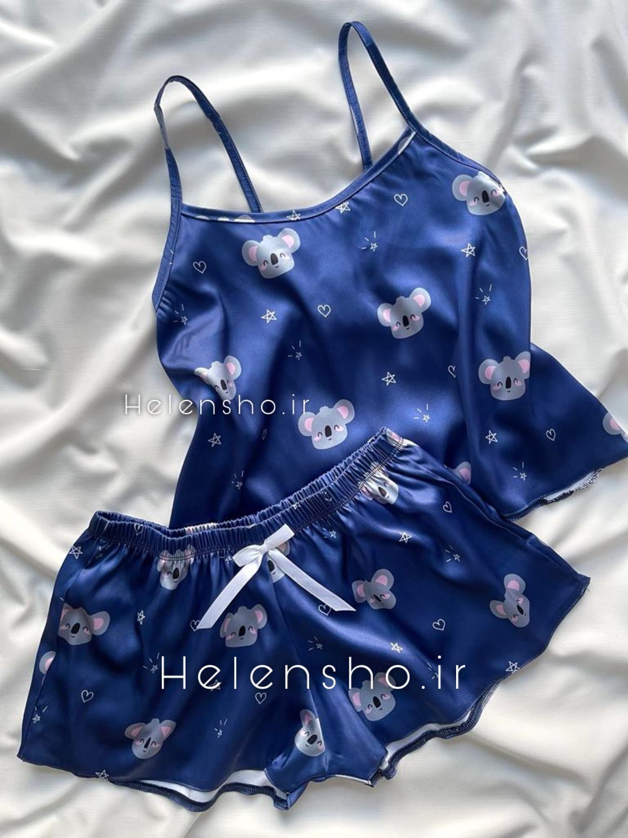 💫💙 ست تاپ و شلوارک ساتن کوآلا؛ انتخابی شیرین برای شب‌های آرام