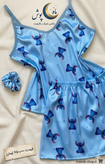 ست سه تیکه تاپ و شلوارک و کش مو ساتن طرح لبوبو